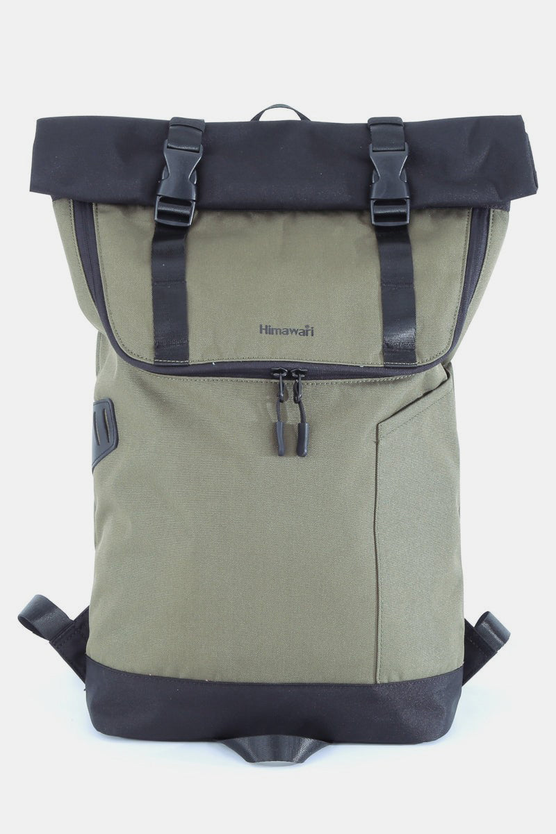 Himawari Contrast Waterproof Canvas Backpack Bag Army Green One Size