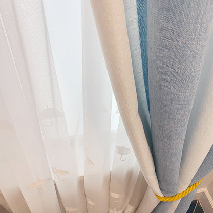 Light Luxury Blue and White Striped Chenille Curtain for Children's Room