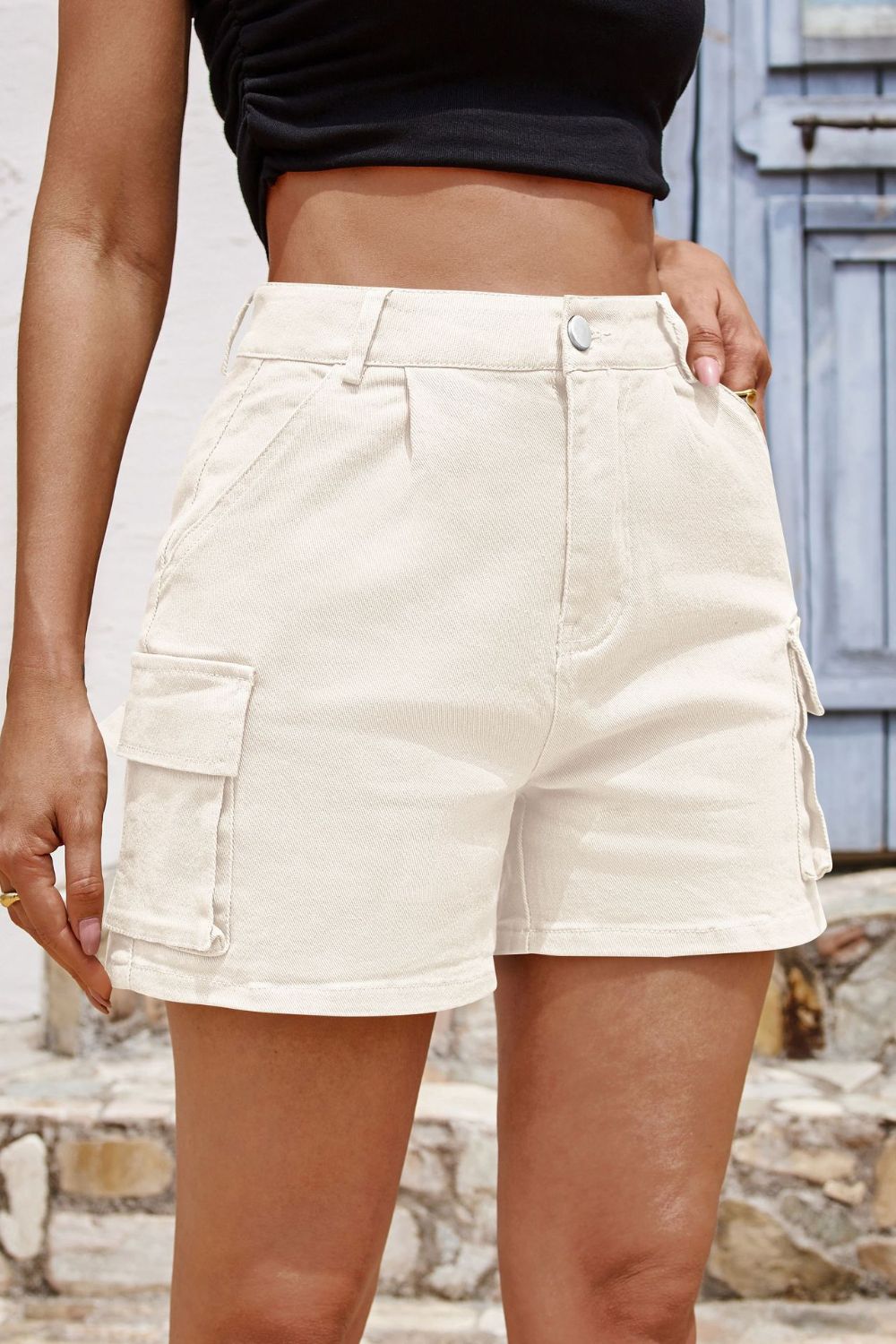 Pocketed High Waist Shorts Ivory