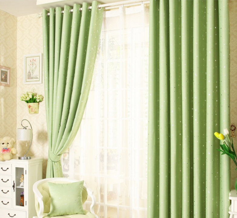 Star Print Perforated Finished Curtain – Elegant Acrylic Design Green