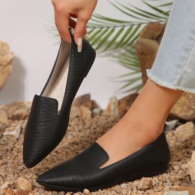 Snake Print Pointed Toe Slip-Ons Black