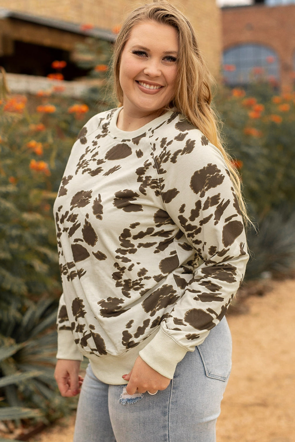 Plus Size Animal Print Crew Neck Pullover Sweatshirt