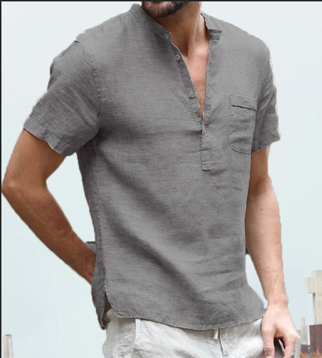 Men's Casual Linen Polo Shirt Grey