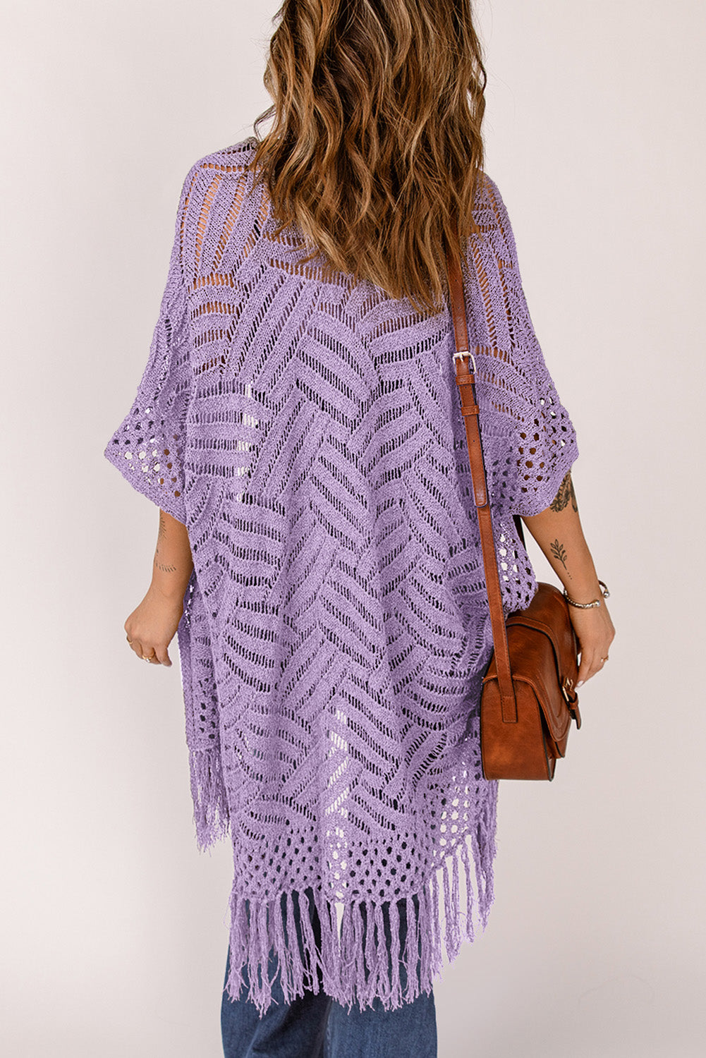 Openwork Open Front Cardigan with Fringes - Thandynie