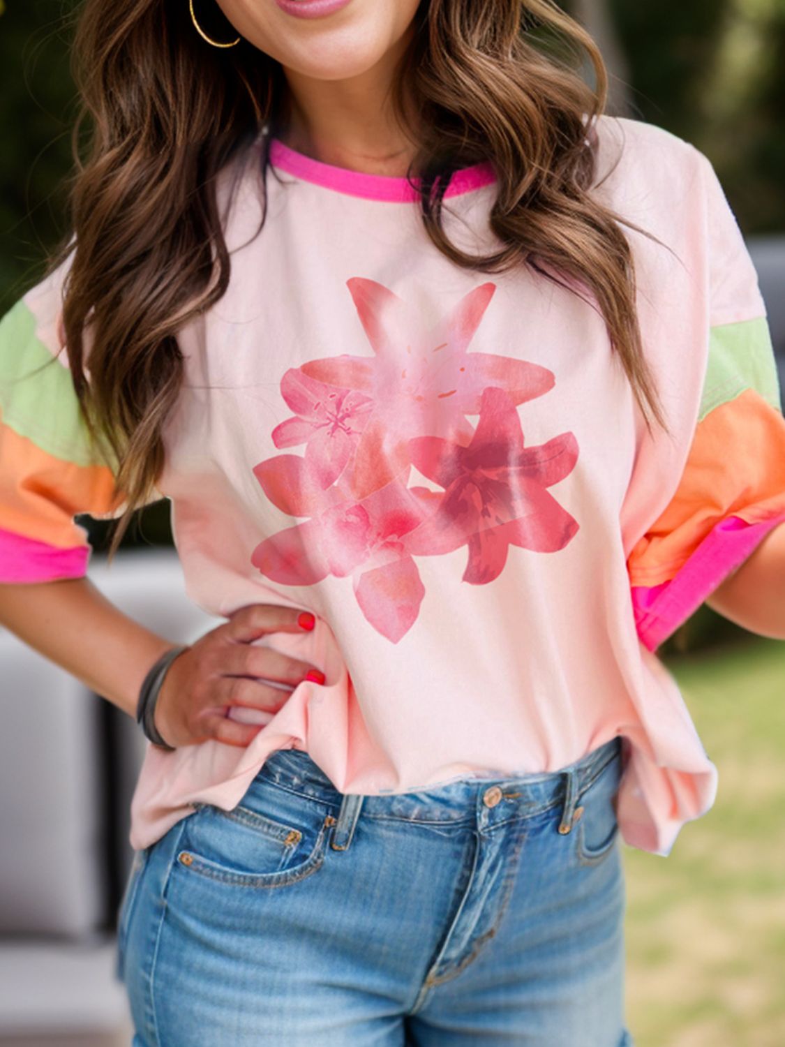 Graphic Round Neck Half Sleeve T-Shirt Watermelon pink