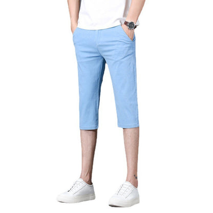 Men's Slim-fitting Mid-waist Summer Thin Casual Pants Sky blue shorts