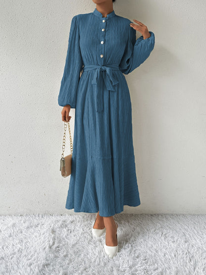 Tie Waist Long Sleeve Dress Deep Teal