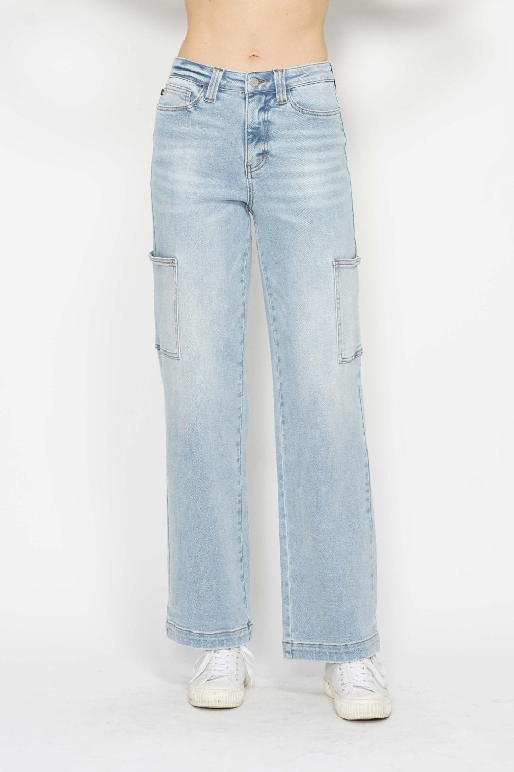 Judy Blue Full Size High Waist Straight Cargo Jeans Light