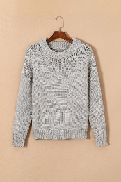 Round Neck Long Sleeve Sweater Heather Gray