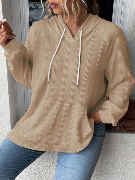 Full Size Drawstring Long Sleeve Hoodie Camel