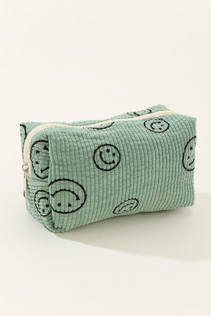 Zenana Smiley Face Corduroy Cosmetic Pouch Green One Size