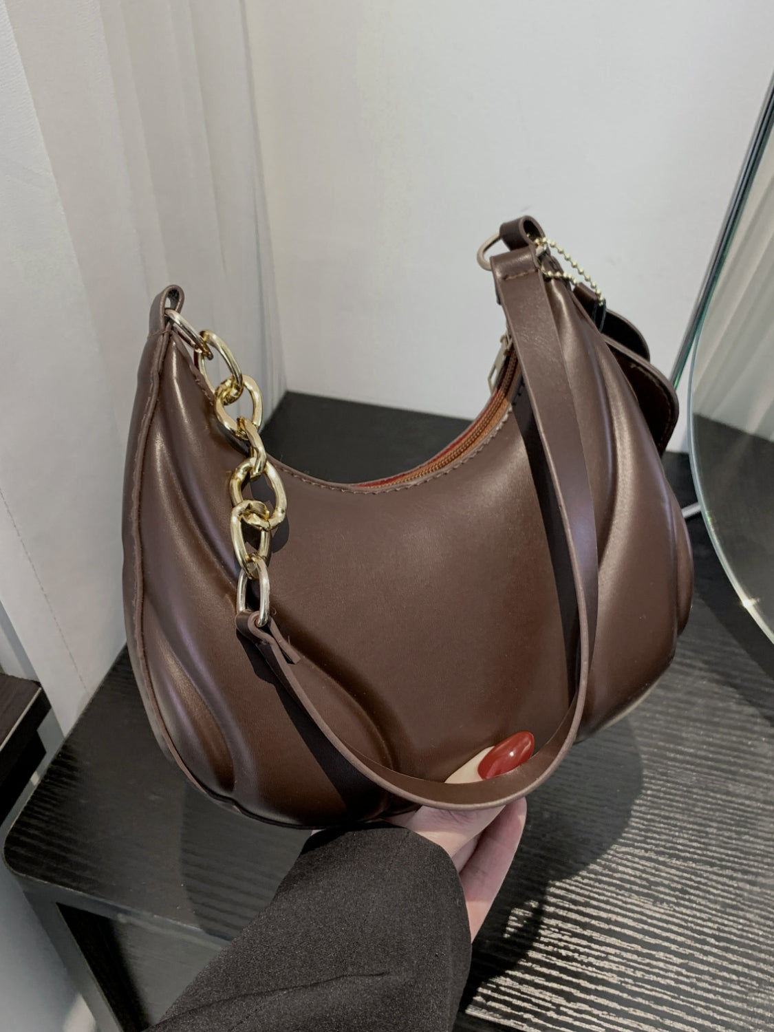 PU Leather Shoulder Bag with EarPods Bag Chocolate One Size