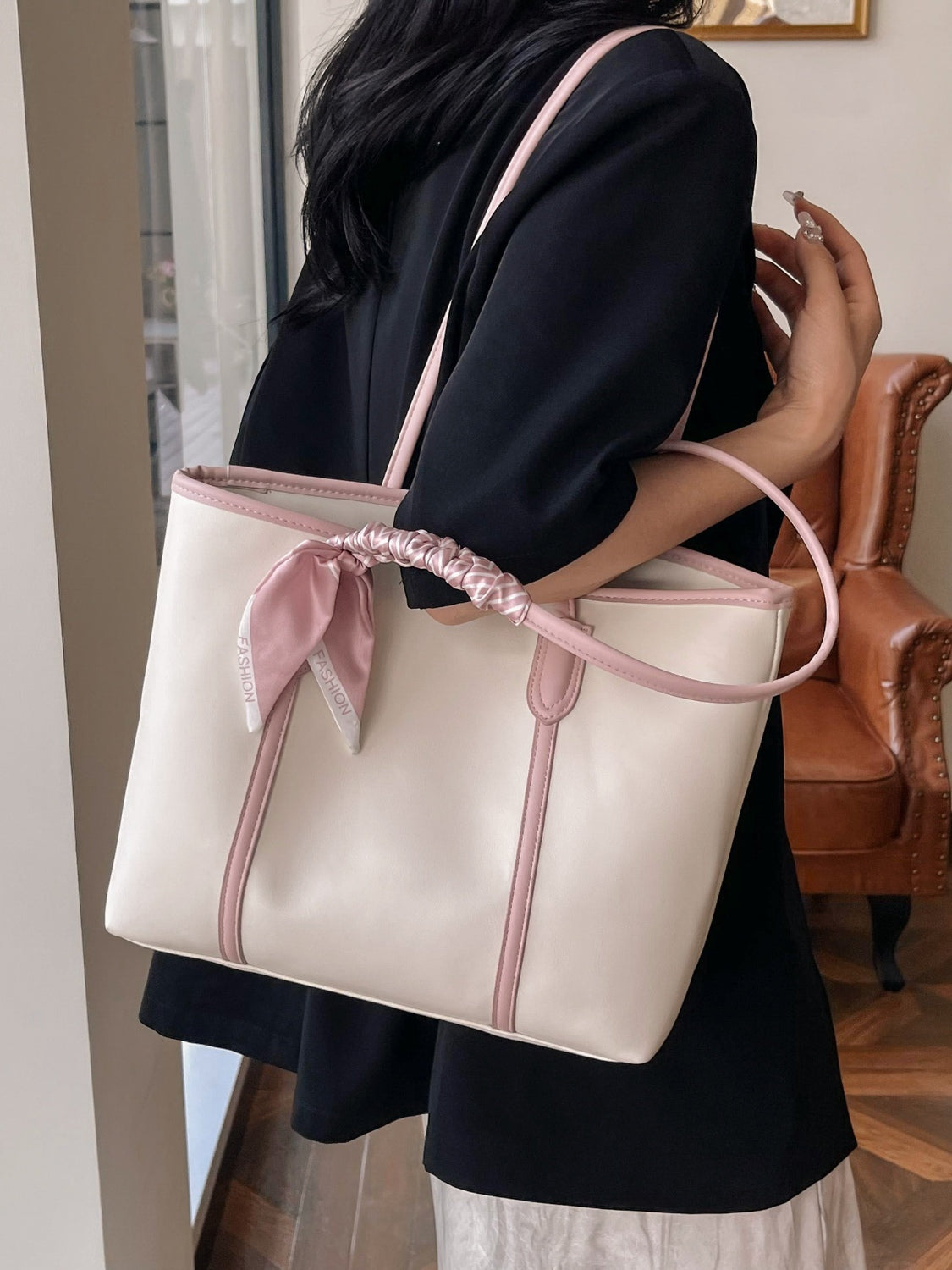 PU Leather Tote Bag Dusty Pink One Size