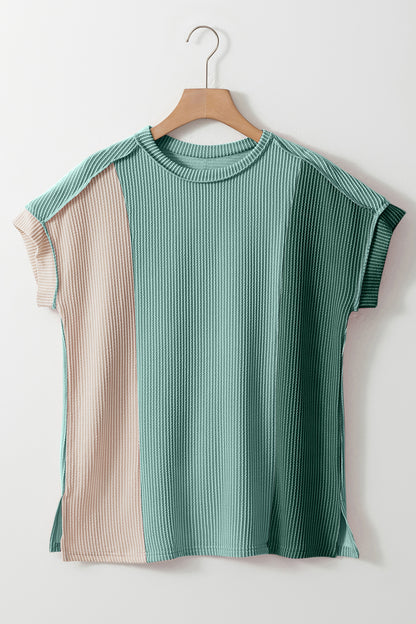 Color Block Round Neck Short Sleeve T-Shirt Sage