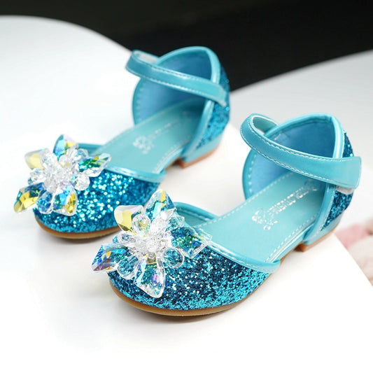 Girls crystal shoes rhinestone single shoes Blue