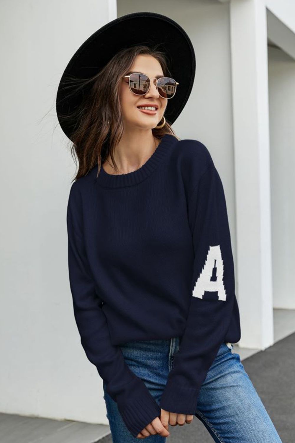 Round Neck Dropped Shoulder Sweater