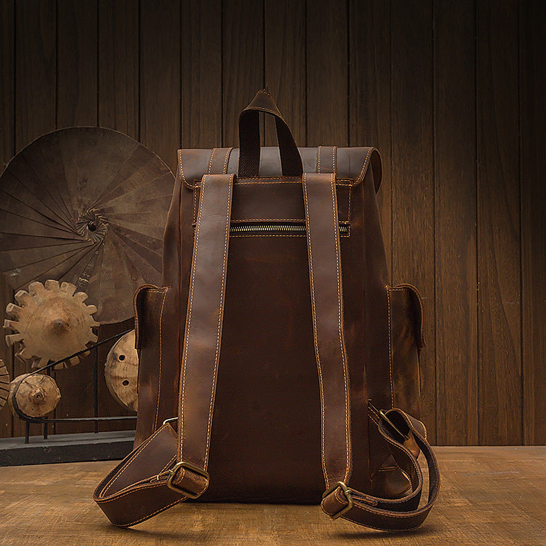 Retro Crazy Horse Leather Men's Backpack Casual Bag