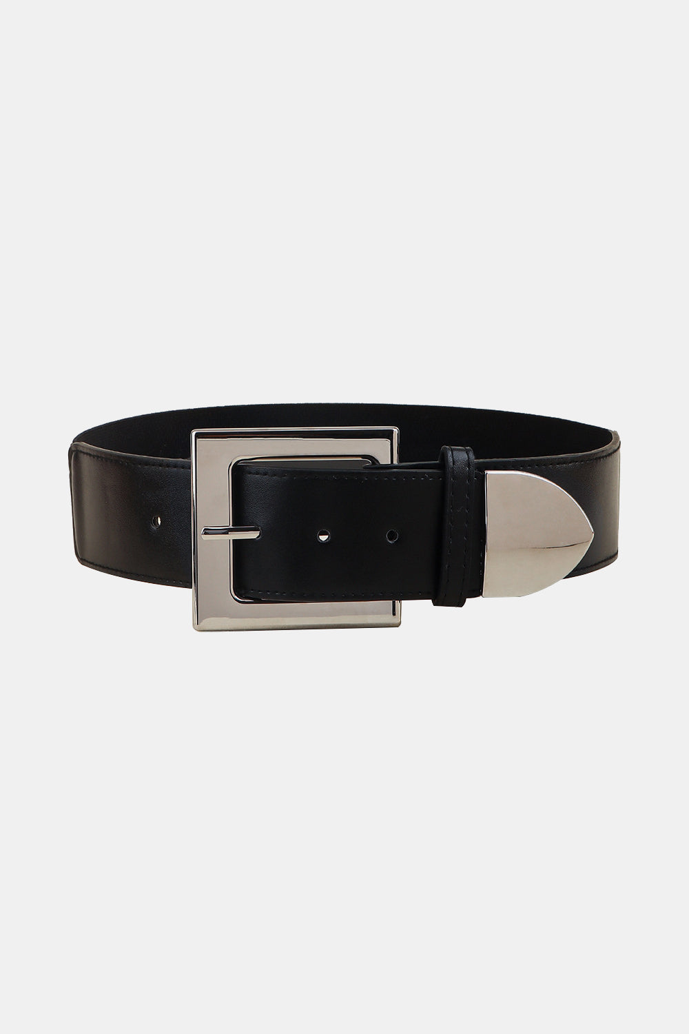 Zinc Alloy Buckle PU Leather Belt Black One Size