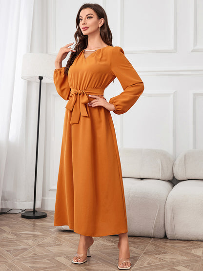 Tie Waist Puff Sleeve Maxi Dress