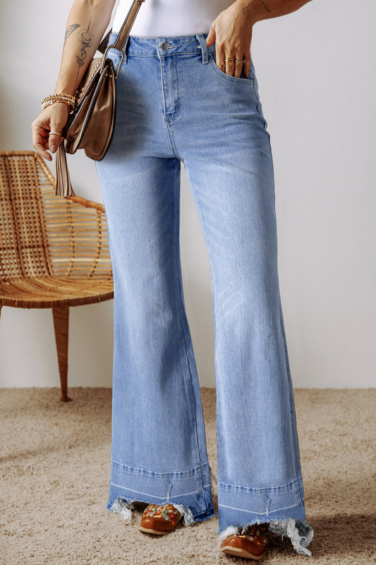 Ashleigh Blue Acid Wash Raw Hem High Waist Flared Jeans Ashleigh Blue 71%Cotton+27.5%Polyester+1.5%Elastane