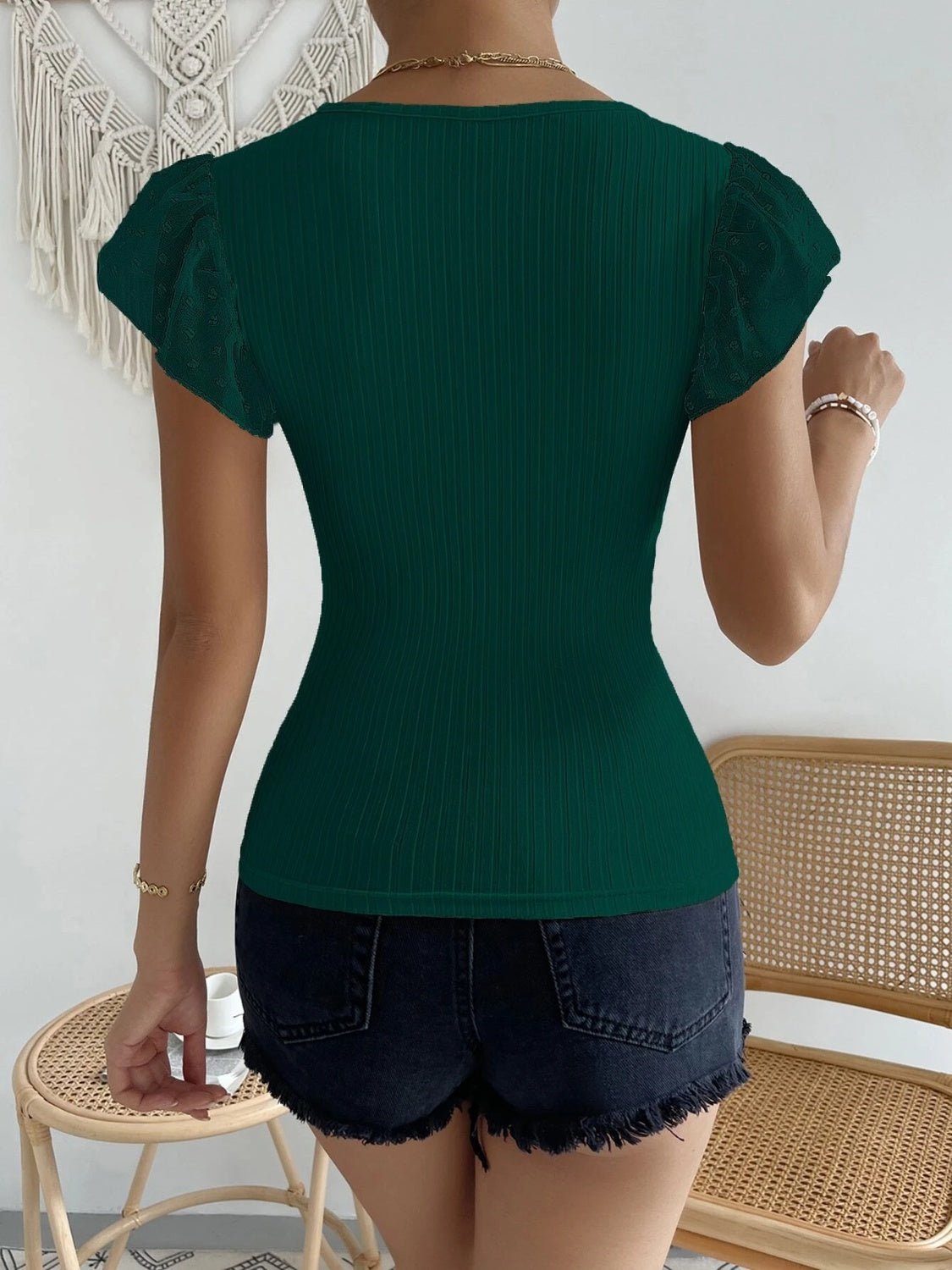 Swiss Dot Round Neck Cap Sleeve Top - Thandynie