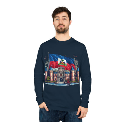 Citadelle Laferrière Haitian Flag Long Sleeve Tee - 100% Organic Cotton French Navy