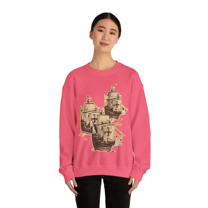 Unisex Heavy Blend Crewneck Sweatshirt with 3 Boats Design Ultimate Comfort & Sustainability