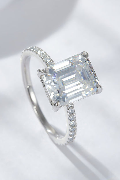 Emerald Cut 4 Carat Moissanite Side Stone Ring Silver