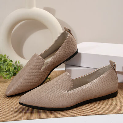 Snake Print Pointed Toe Slip-Ons Dust Storm