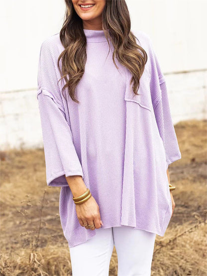 Mock Neck Dropped Shoulder T-Shirt Light Purple