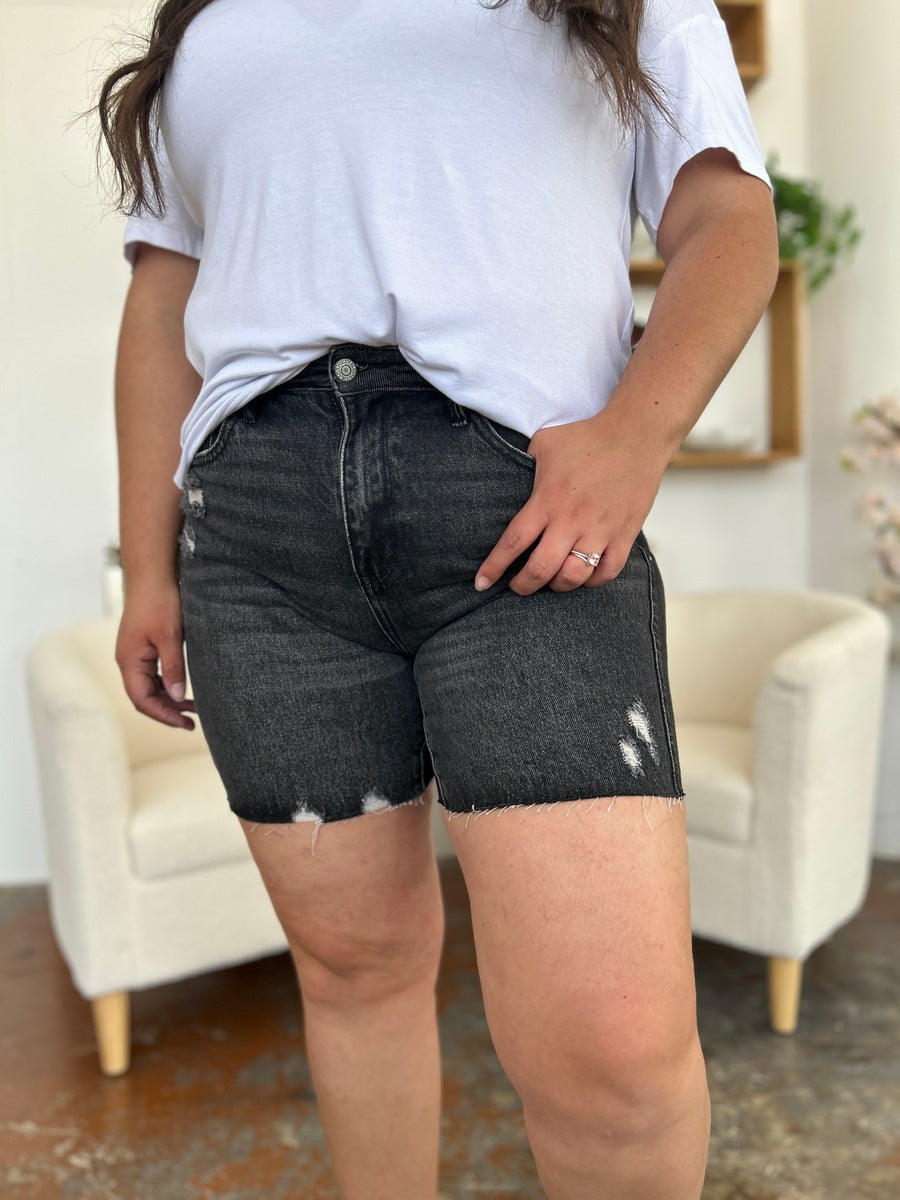 Judy Blue Full Size High Waist Rigid Magic Denim Shorts Black