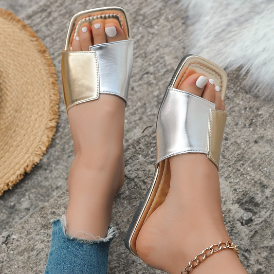 Contrast Open Toe Sandals Silver