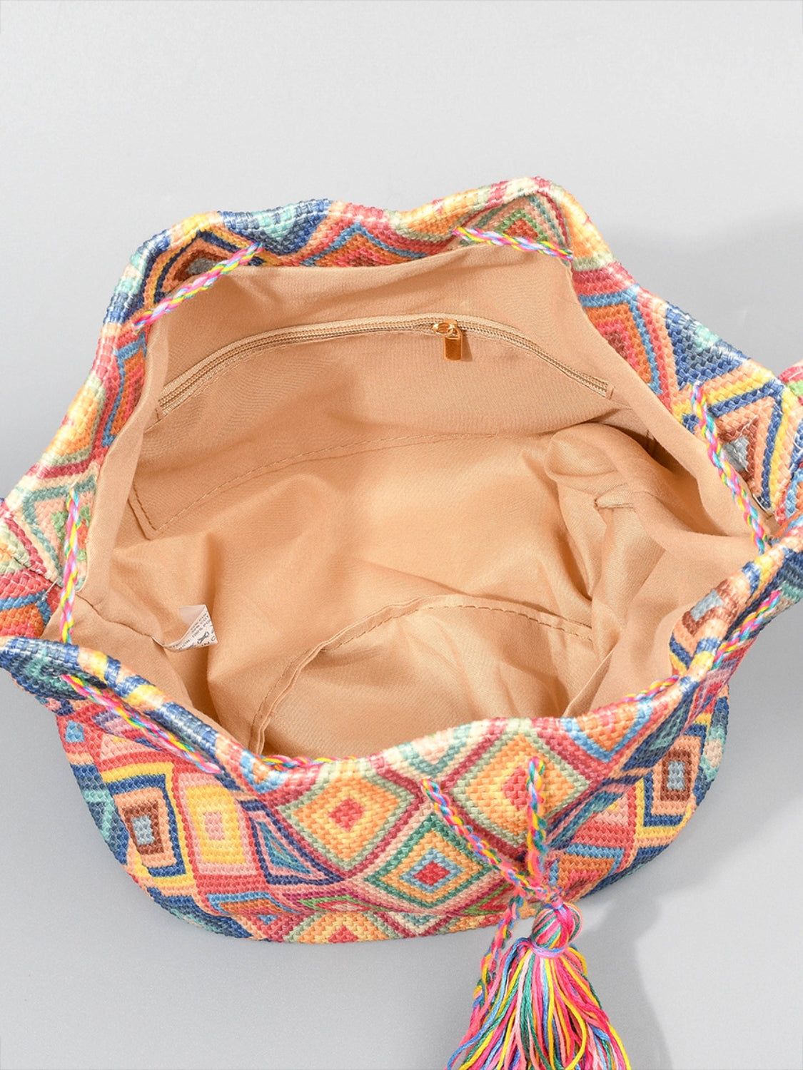 Drawstring Tassel Geometric Shoulder Bag - Thandynie