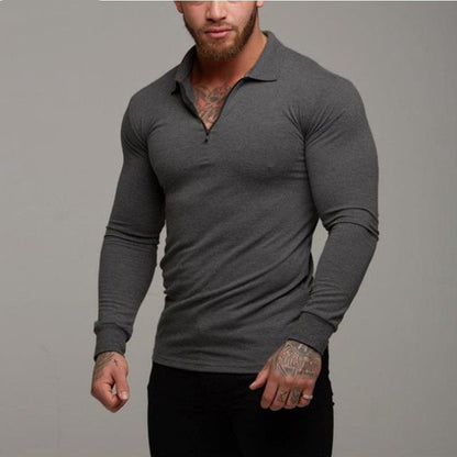 Men's Long Sleeve Slim Fit Polo Shirt Dark Grey