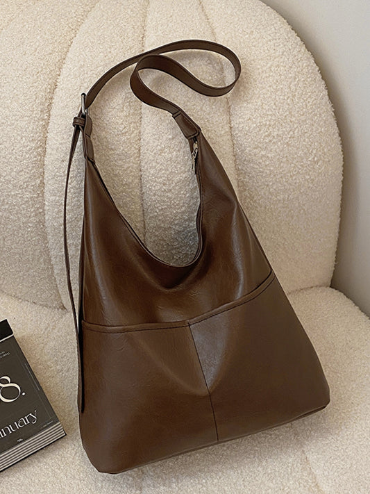 PU Leather Shoulder Bag Chocolate One Size