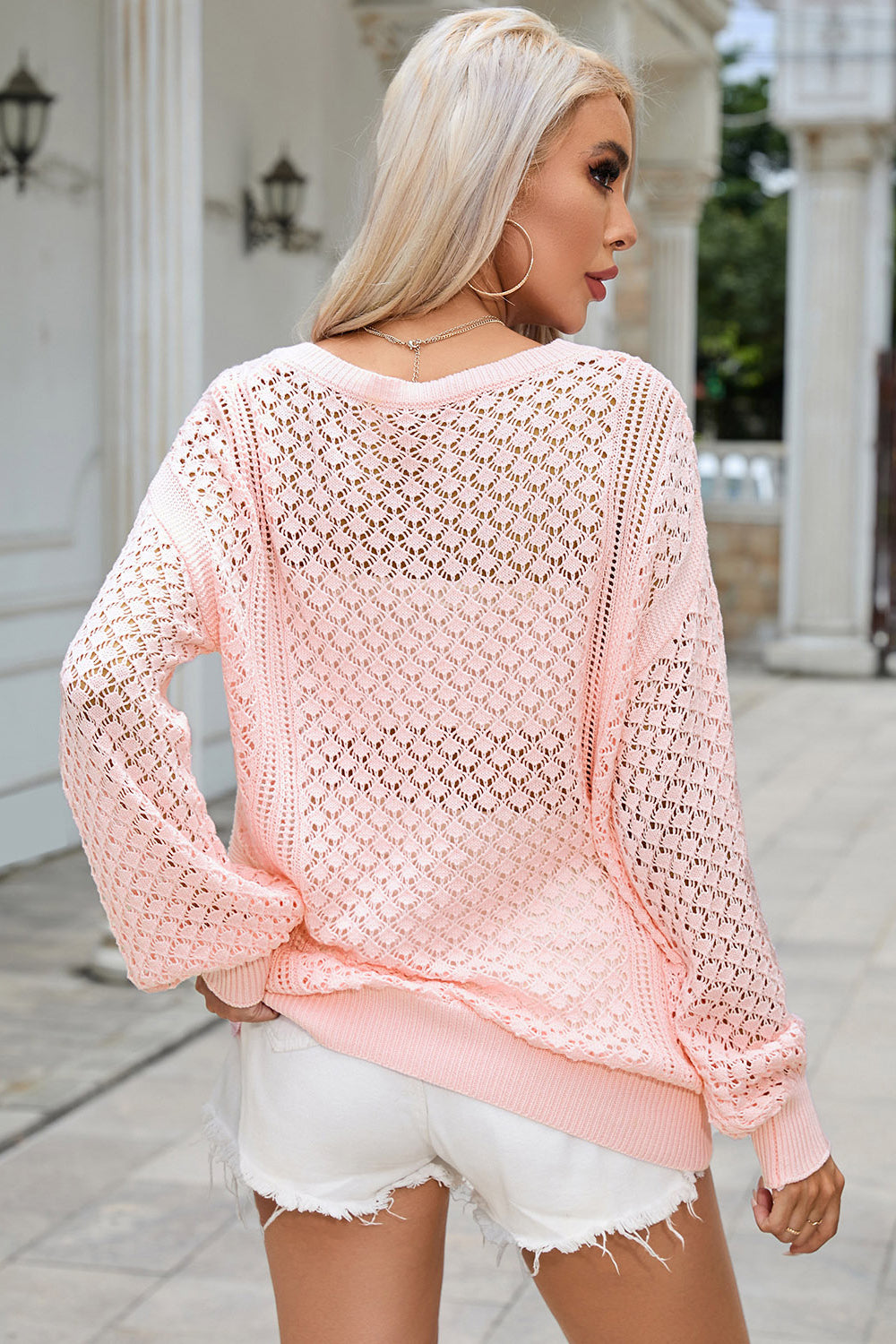 Openwork V-Neck Sweater