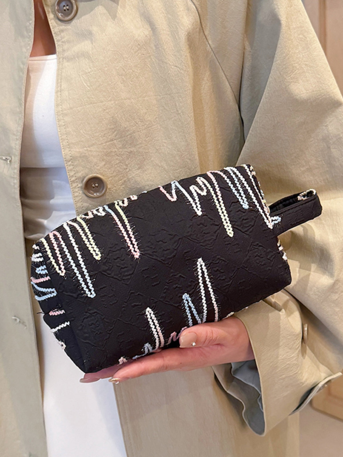 Contrast Polyester Wristlet with Zipper