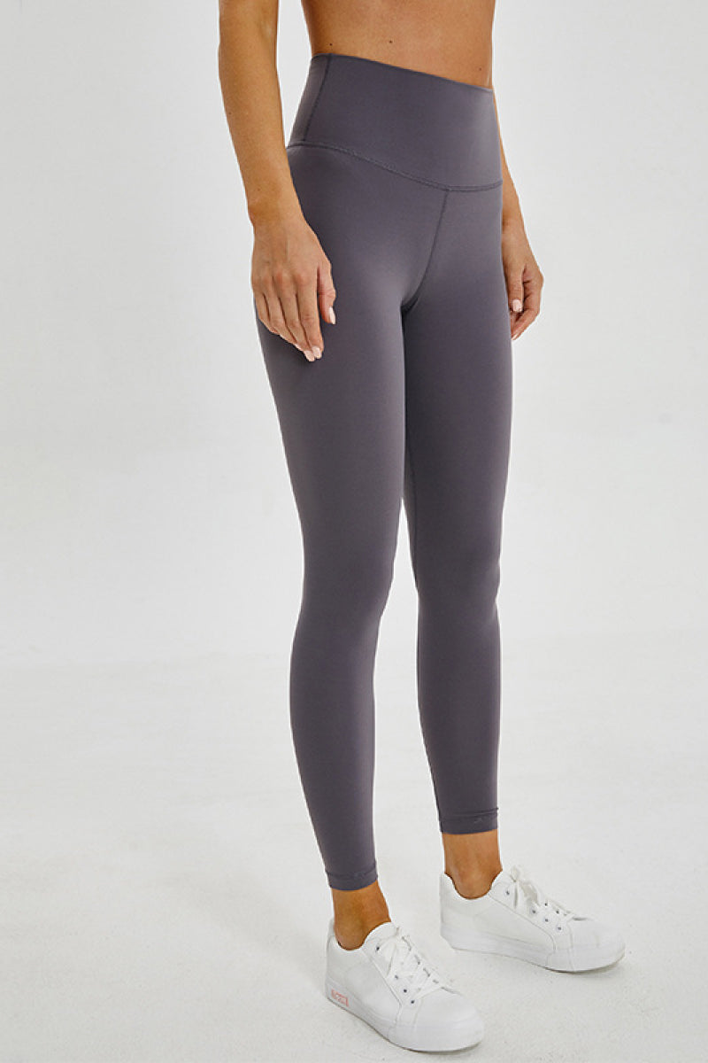 Wide Seamless Band Waist Sports Leggings Dark Purple