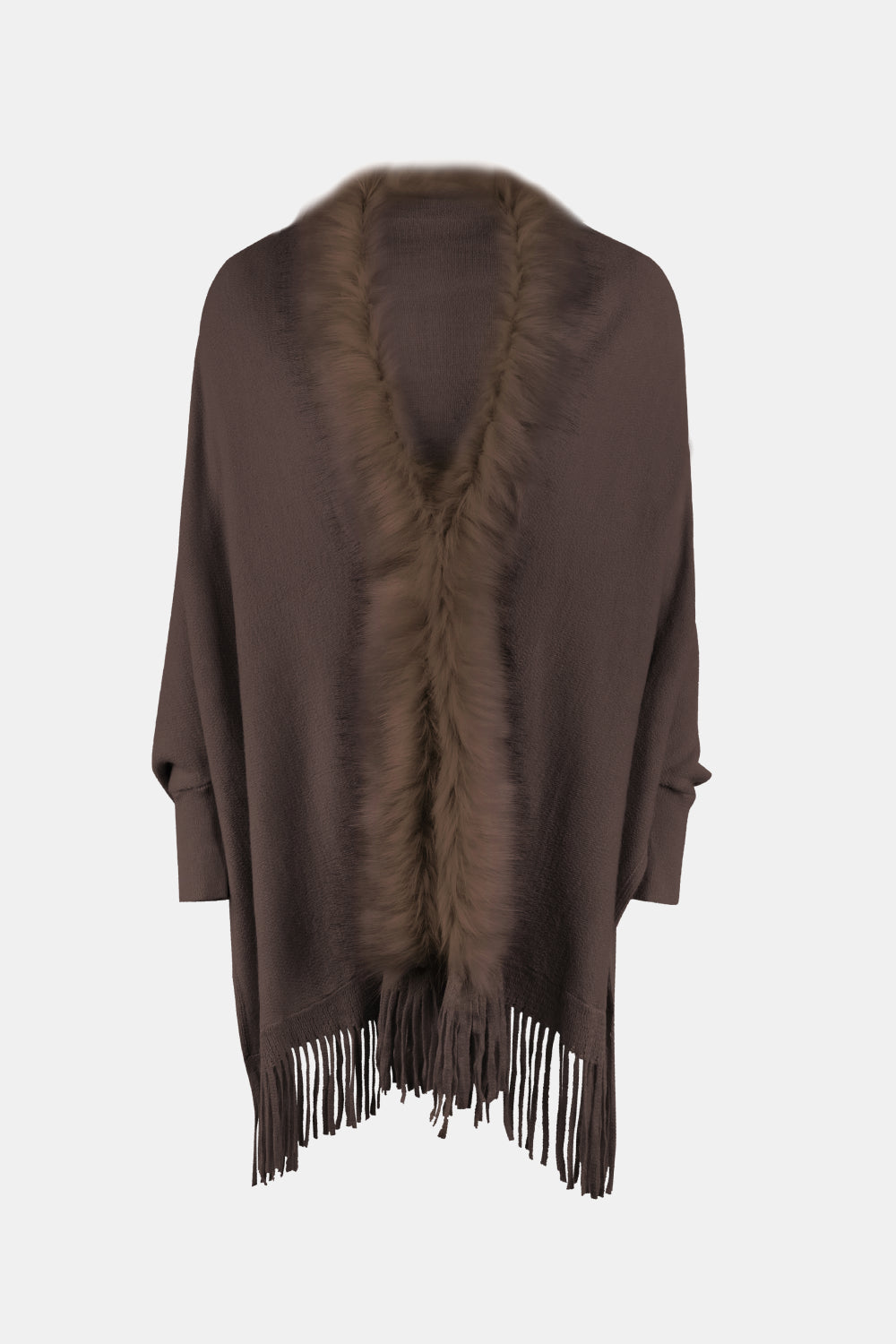 Fringe Open Front Long Sleeve Poncho - Thandynie