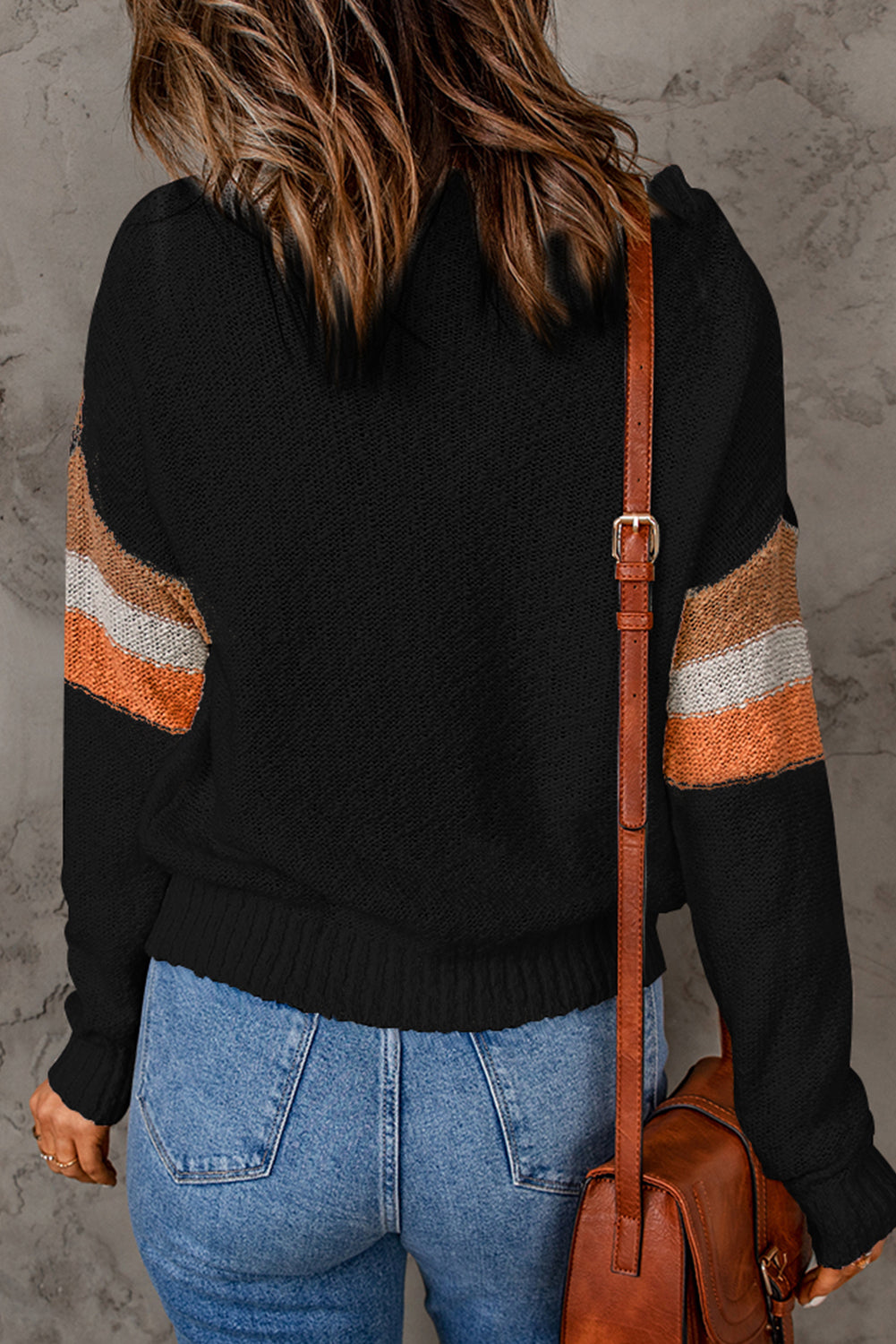 Contrast Round Neck Dropped Shoulder Sweater