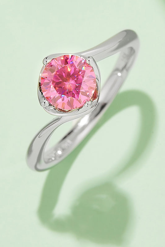 1 Carat Moissanite 925 Sterling Silver Solitaire Ring Hot Pink