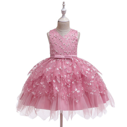 Clothing Baby Girls Middle And Small Children Kindergarten Dresses Bean paste pink