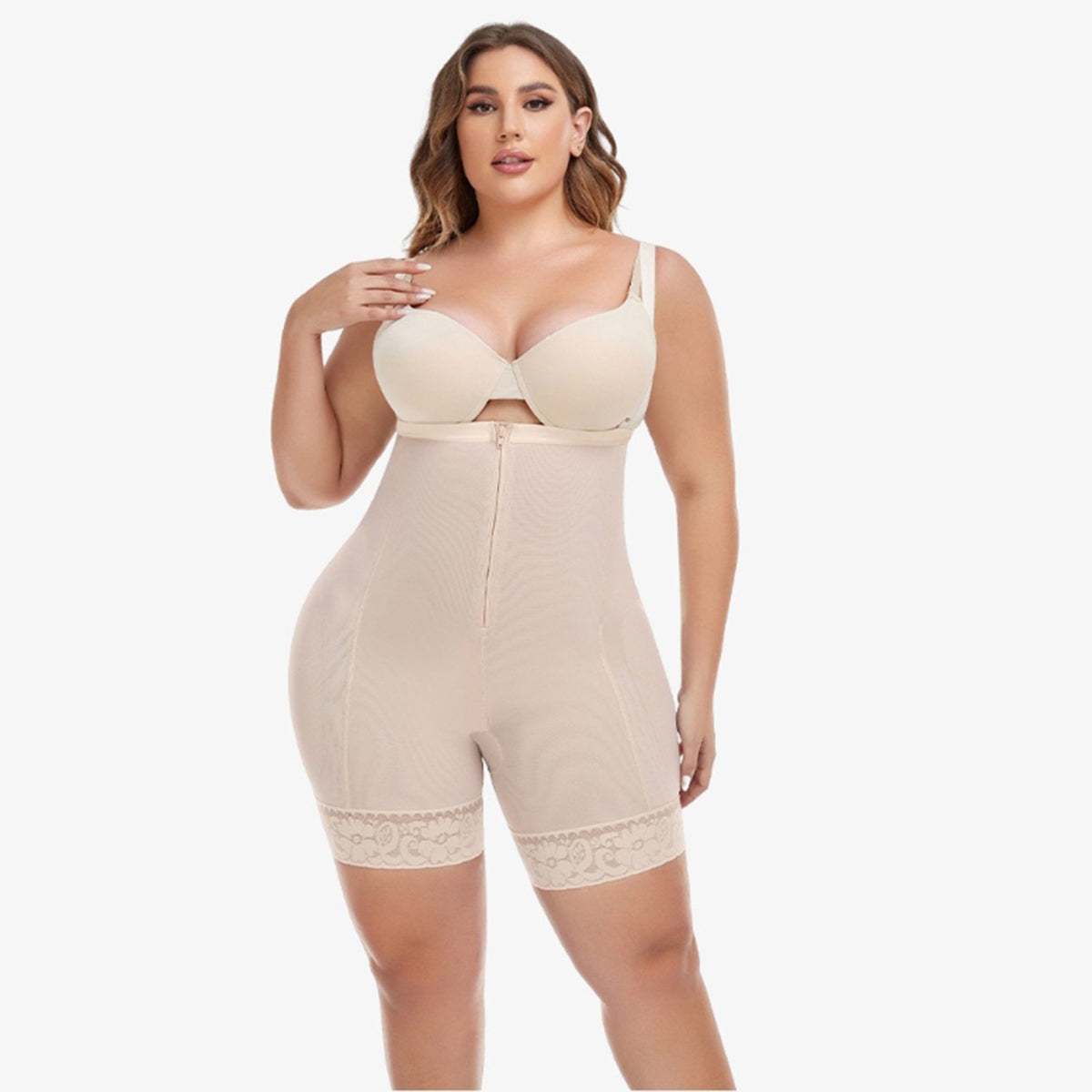 Full Size Butt Lifting Shaping Romper Tan