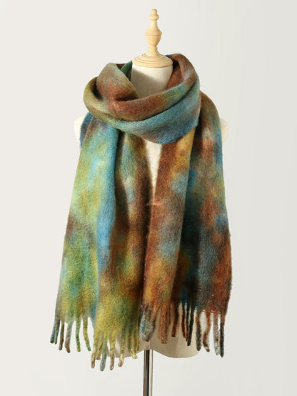 Fringe Tie-Dye Polyester Scarf Brown One Size