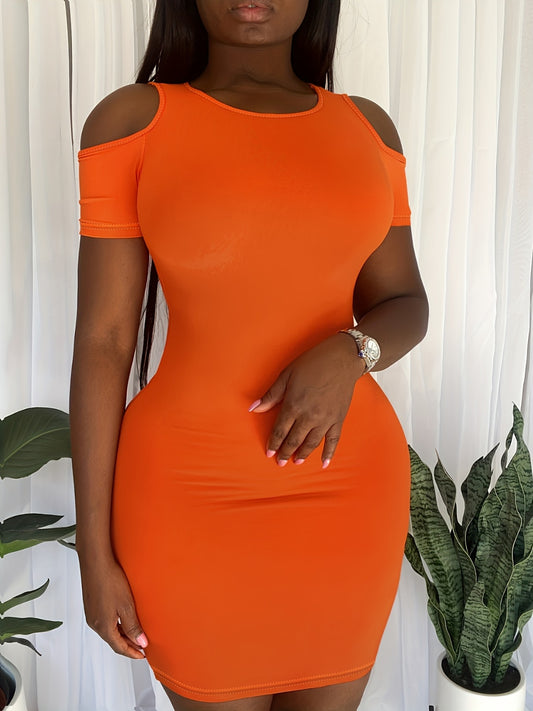 Plus Size Cold Shoulder Short Sleeve Mini Dress Orange