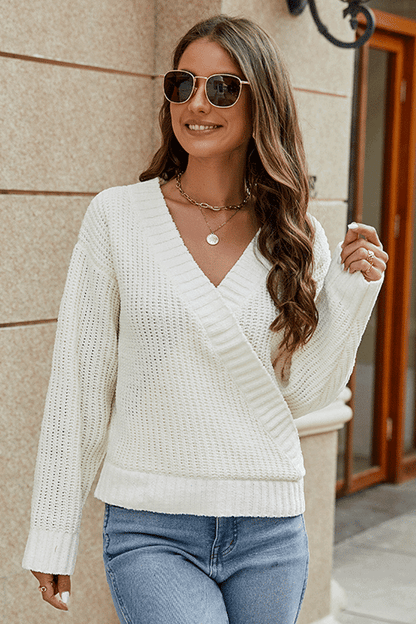 Surplice Neck Long Sleeve Sweater Ivory