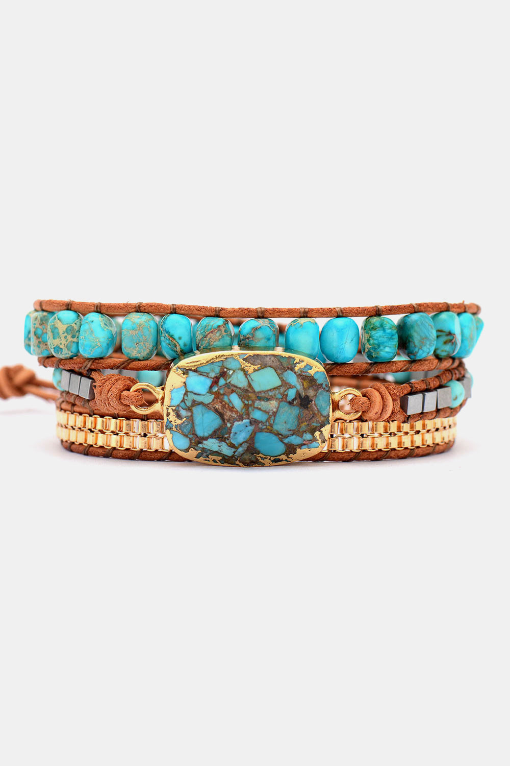 Handmade Natural Stone Copper Bracelet Blue Gold One Size