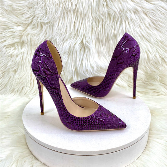 Rosa high heels, pointed toe, slim heel, side cutout, women's footwear. Purple 8CM