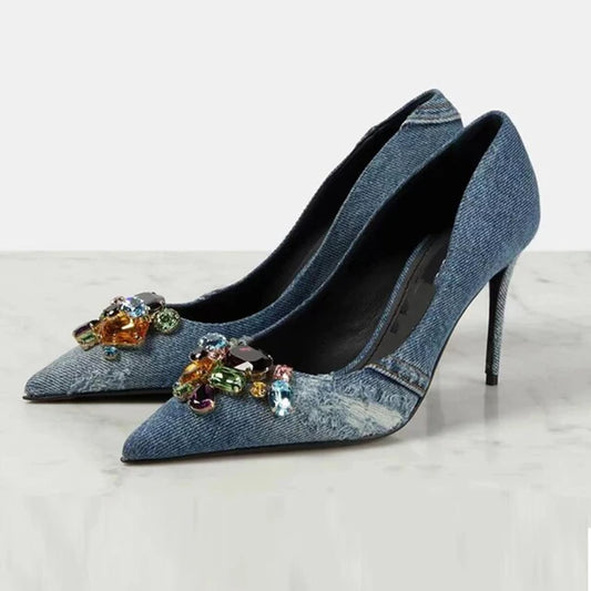 Denim Heels for Women, Stylish Party and Wedding Shoes. Blue