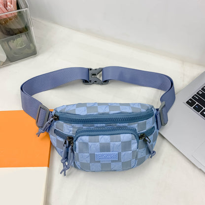 Checkered Adjustable Strap Nylon Crossbody Bag Light Blue One Size